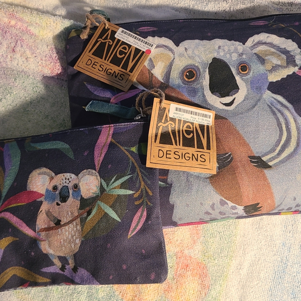 Allen Designs Koala Matching Makeup Bags, Large And Medium, New With Tags